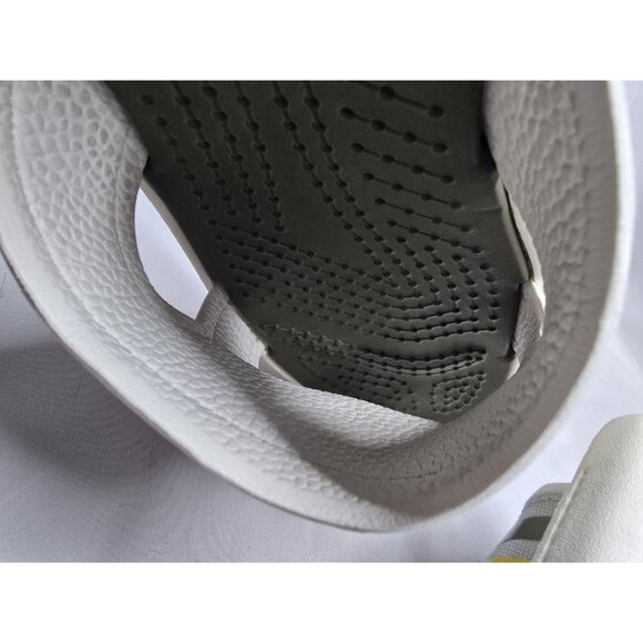 Mens Crocs Slip On Sandals Sobek 9 White/Green Stripes Canvas Slide Sandals - Picture 13 of 13